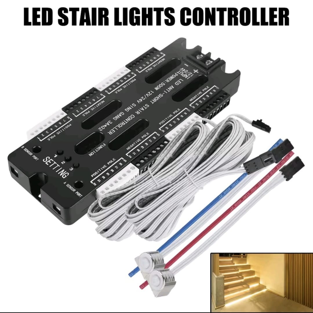 Sensor de movimiento LED para escaleras de interior, 32 canales, Kit de controlador de luz de escalera